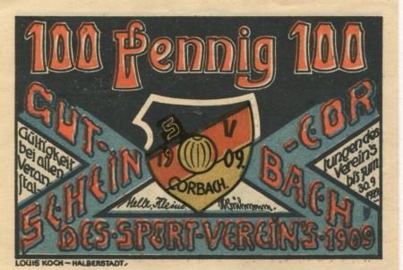 Corbach (heute: Korbach) - Sport-Verein 09 - 1.2.1922 - 30.9.1922 - 100 Pfennig 