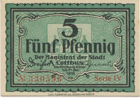 Cottbus - Stadt - - 31.12.1918 - 5 Pfennig 