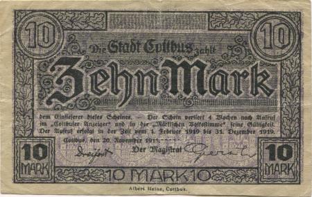 Cottbus - Stadt - 20.11.1918 - 31.12.1919 - 10 Mark 