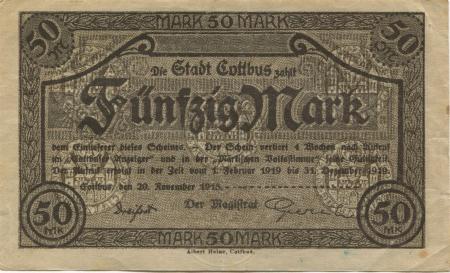 Cottbus - Stadt - 20.11.1918 - 31.12.1919 - 50 Mark 