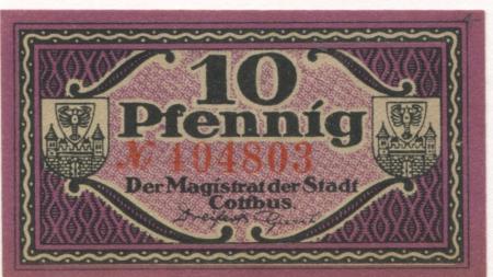 Cottbus - Stadt - 31.12.1920 - 10 Pfennig 