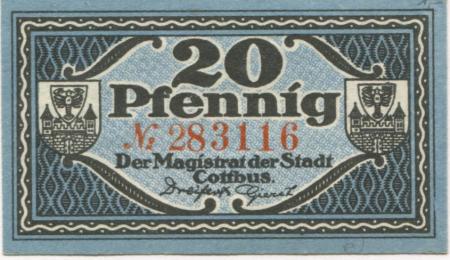 Cottbus - Stadt - 31.12.1920 - 20 Pfennig 