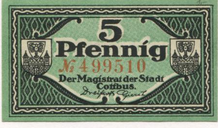Cottbus - Stadt - 31.12.1921 - 5 Pfennig 