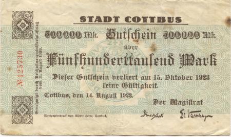 Cottbus - Stadt - 14,8,1923 - 15.10.1923 - 500000 Mark 