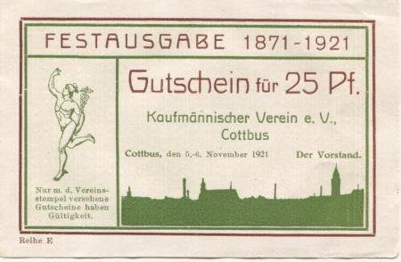 Cottbus - Kaufmännischer Verein eV, Spremberger Str. 39 - 5.-6.11.1921 - 25 Pfennig 
