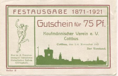 Cottbus - Kaufmännischer Verein eV, Spremberger Str. 39 - 5.-6.11.1921 - 75 Pfennig 
