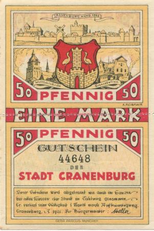Cranenburg (heute: Kranenburg) - Stadt - 1.7.1921 - 1 Mark 
