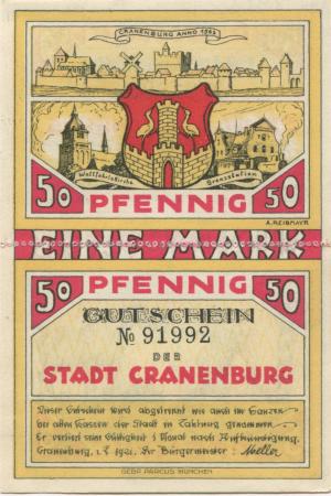 Cranenburg (heute: Kranenburg) - Stadt - 1.7.1921 - 1 Mark 