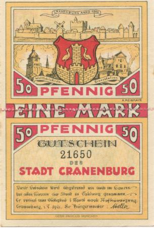 Cranenburg (heute: Kranenburg) - Stadt - 1.7.1921 - 1 Mark 