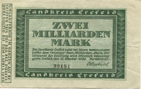 Crefeld (heute: Krefeld) - Kreis - 15.10.1923 - 1.4.1924 - 2 Milliarden Mark 