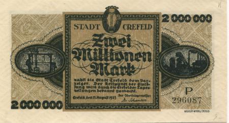 Crefeld (heute: Krefeld) - Stadt - 13.8.1923 - 2 Millionen Mark 