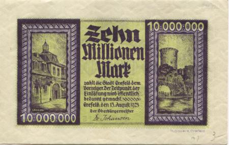 Crefeld (heute: Krefeld) - Stadt - 13.8.1923 - 10 Millionen Mark 