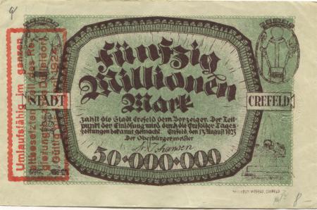 Crefeld (heute: Krefeld) - Stadt - 13.8.1923 - 1.4.1924 - 50 Millionen Mark 