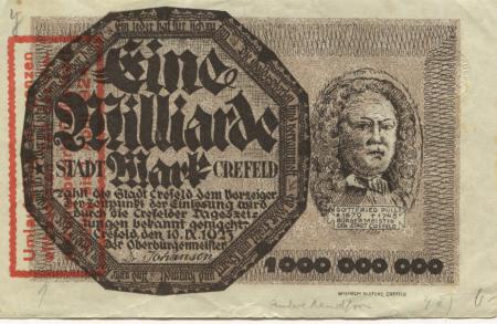 Crefeld (heute: Krefeld) - Stadt - 19.9.1923 - 1.4.1924 - 1 Milliarde Mark 