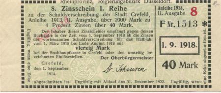 Crefeld (heute: Krefeld) - Stadt - (1.9.1918) - 40 Mark 