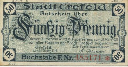 Crefeld (heute: Krefeld) - Stadt - 20.3.1919 - 31.3.1921 - 50 Pfennig 
