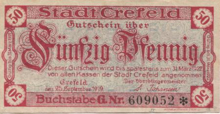 Crefeld (heute: Krefeld) - Stadt - 25.9.1919 - 31.3.1922 - 50 Pfennig 