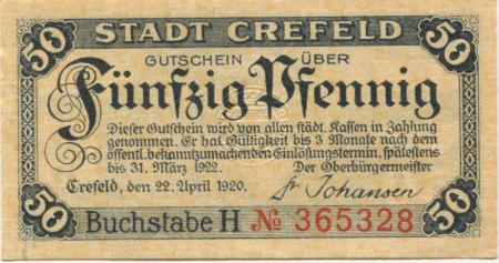 Crefeld (heute: Krefeld) - Stadt - 22.4.1920 - 31.3.1922 - 50 Pfennig 