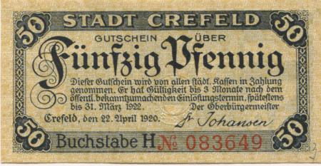 Crefeld (heute: Krefeld) - Stadt - 22.4.1920 - 31.3.1922 - 50 Pfennig 