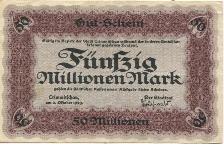Crimmitschau - Stadt - 2.10.1923 - 50 Millionen Mark 