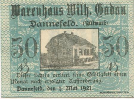 Dannefeld (heute: Gardelegen) - Gadau, Wilhelm, Warenhaus - 1.5.1921 - 50 Pfennig 