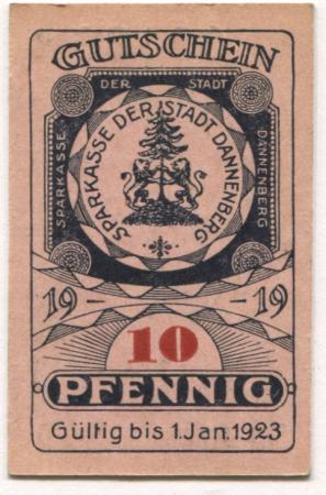 Dannenberg - Sparkasse der Stadt - 1919 - 1.1.1923 - 10 Pfennig 