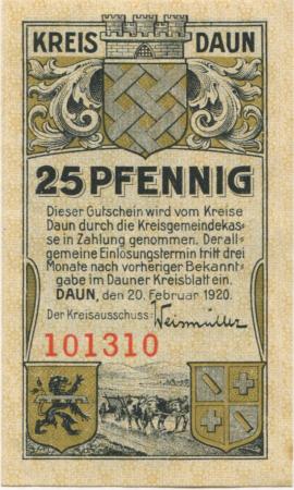 Daun - Kreis - 20.2.1920 - 25 Pfennig 