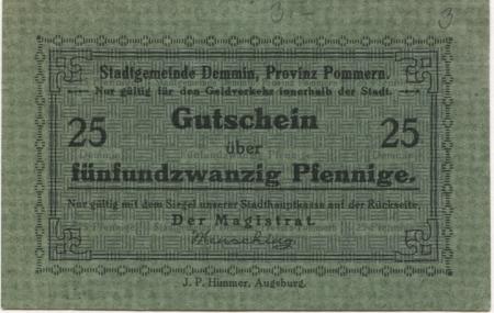 Demmin - Stadt - -- 25 Pfennig 