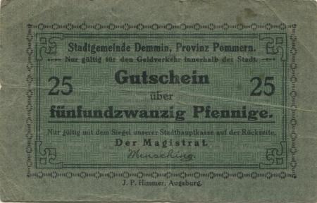 Demmin - Stadt - -- 25 Pfennig 