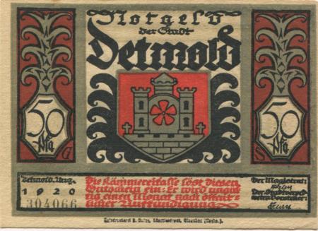 Detmold - Stadt - August 1920 - 50 Pfennig 