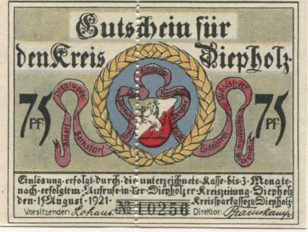 Diepholz - Kreis - 15.8.1921 - 75 Pfennig 