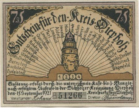 Diepholz - Kreis - 15.9.1921 - 75 Pfennig 