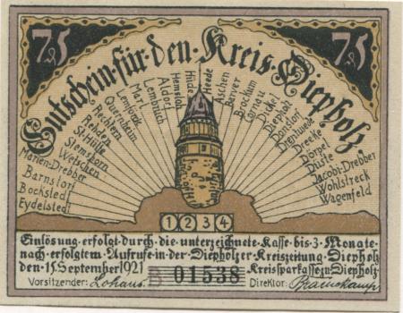 Diepholz - Kreis - 15.9.1921 - 75 Pfennig 