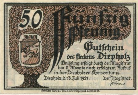 Diepholz - Flecken - 18.7.1921 - 50 Pfennig 