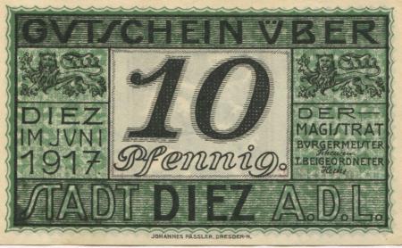 Diez - Stadt - Juni 1917 - 31.12.1918 - 10 Pfennig 