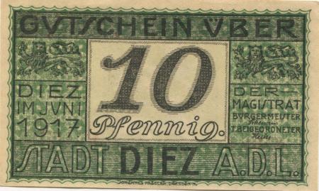 Diez - Stadt - Juni 1917 - 31.12.1919 - 10 Pfennig 
