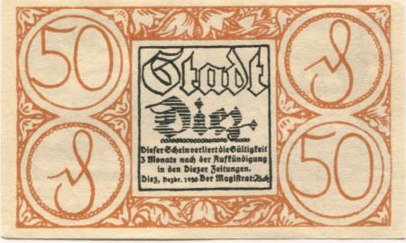 Diez - Stadt - Dezember 1920 - 50 Pfennig 