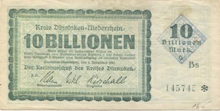 Dinslaken - Kreis - 9.11.1923 - 10 Billionen Mark 