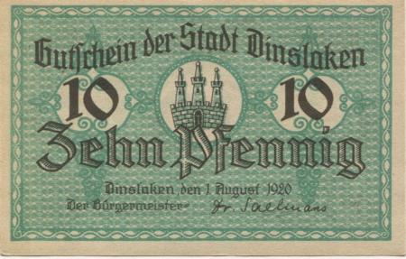 Dinslaken - Stadt - 1.8.1920 - 10 Pfennig 