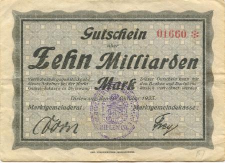 Dirlewang - Marktgemeinde - 10.10.1923 - 10 Milliarden Mark 