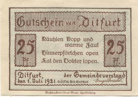 Ditfurt - Gemeinde - 1.7.1921 - 25 Pfennig 