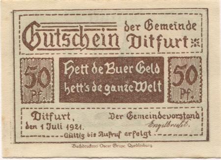 Ditfurt - Gemeinde - 1.7.1921 - 50 Pfennig 
