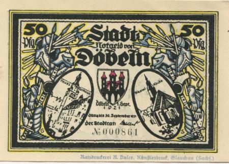 Döbeln - Stadt - 1.9.1921 - 30.9.1921 - 50 Pfennig 