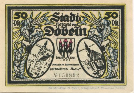 Döbeln - Stadt - 1.9.1921 - 30.9.1921 - 50 Pfennig 