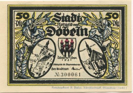 Döbeln - Stadt - 1.9.1921 - 30.9.1921 - 50 Pfennig 