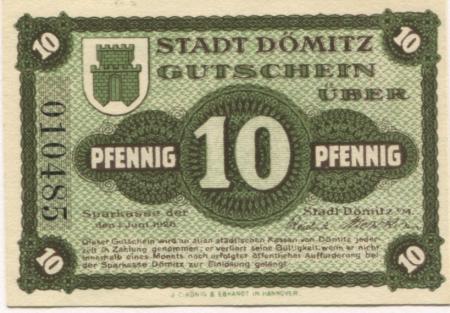 Dömitz - Sparkasse der Stadt - 1.6.1920 - 10 Pfennig 