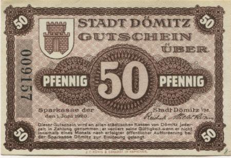 Dömitz - Sparkasse der Stadt - 1.6.1920 - 50 Pfennig 