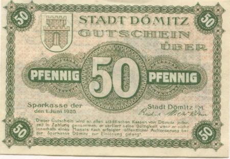 Dömitz - Sparkasse der Stadt - 1.6.1920 - 50 Pfennig 