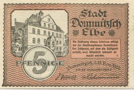 Dommitzsch - Stadt - 15.11.1920 - 5 Pfennig 