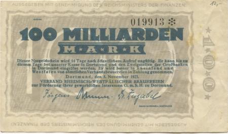 Dortmund - Verband rheinisch-westfälischer Brauereien zur Förderung ihrer gewerblichen Interessen GmbH - 8.11.1923 - 100 Milliarden Mark 